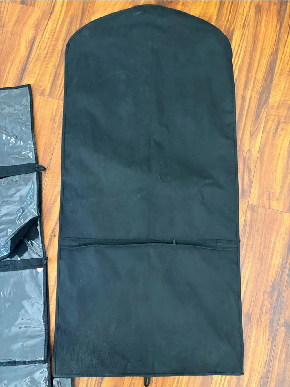 LOT OF 6 Clear Garment Bags - Black Trim Pocket in bottom back for storage